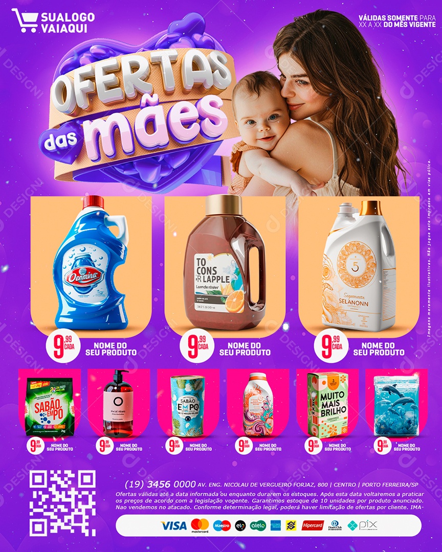 Tabloide Ofertas Das Mães Supermercado Produtos Limpeza Social Media PSD Editável