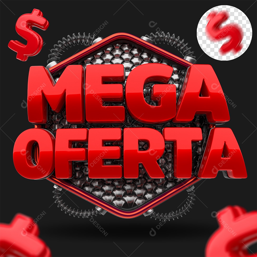 Selo 3D Mega Oferta Vermelho para Composição PSD