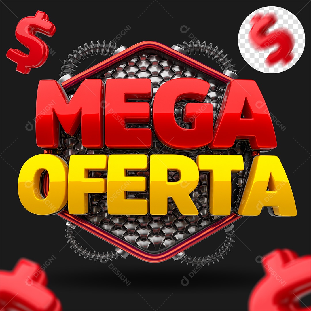 Mega Oferta Selo 3D Vermelho e Amarelo para Composição PSD