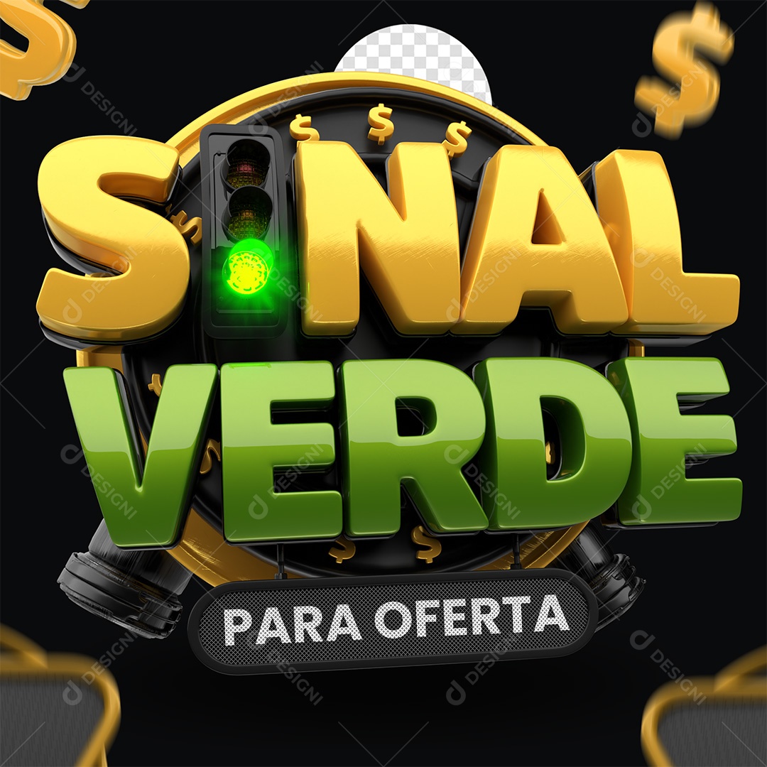 Sinal Verde para Oferta Selo 3D Amarelo e Verde para Composição PSD