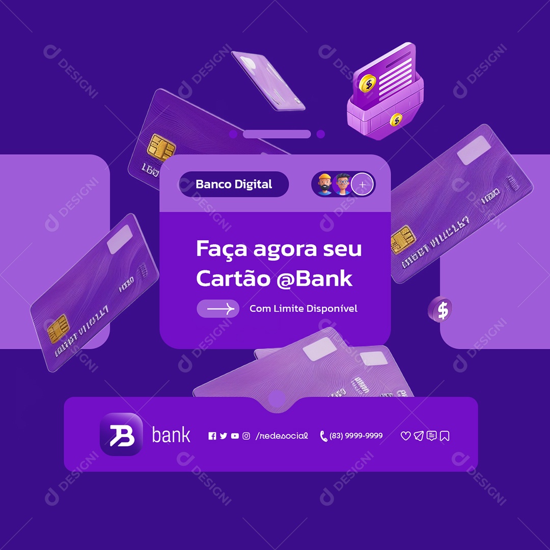 Banco Digital Faça Agora seu Cartão Bank Social Media PSD Editável