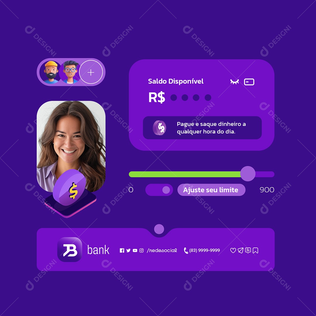 Banco Digital Pague e Saque Dinheiro a Qualquer Hora do Dia Social Media PSD Editável