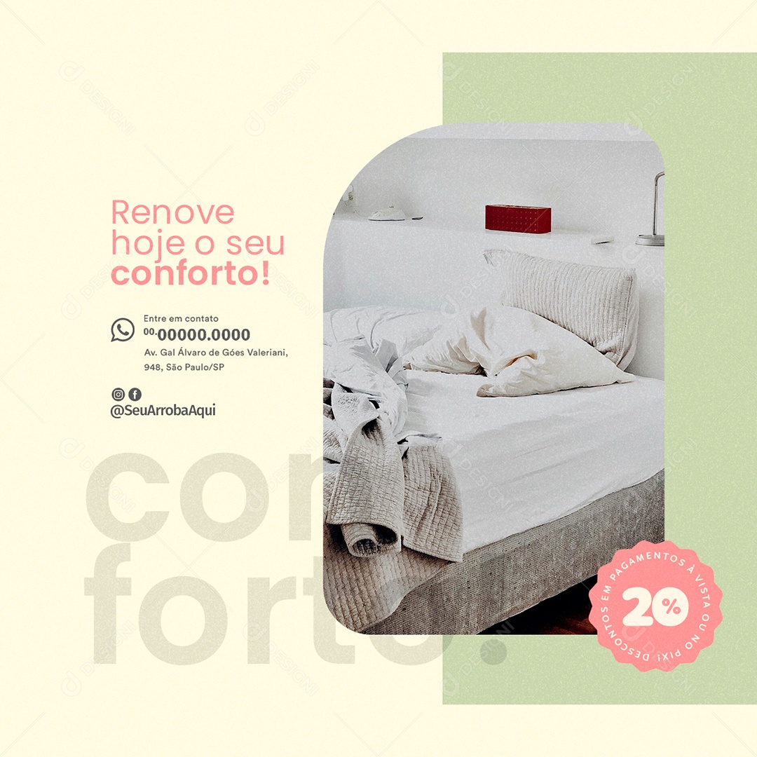 Social Media Loja de Cama Mesa e Banho Renove Hoje o Seu Conforto PSD Editável