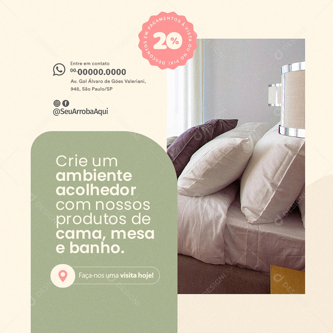 Loja de Cama Mesa e Banho Crie um Ambiente Acolhedor Social Media PSD Editável