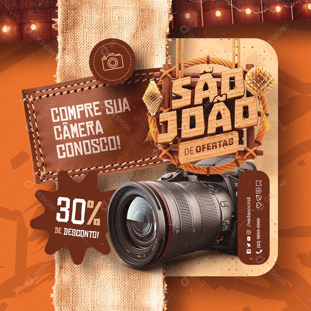 Loja de Câmeras São João de Ofertas Compre sua Câmera Conosco Social Media PSD Editável