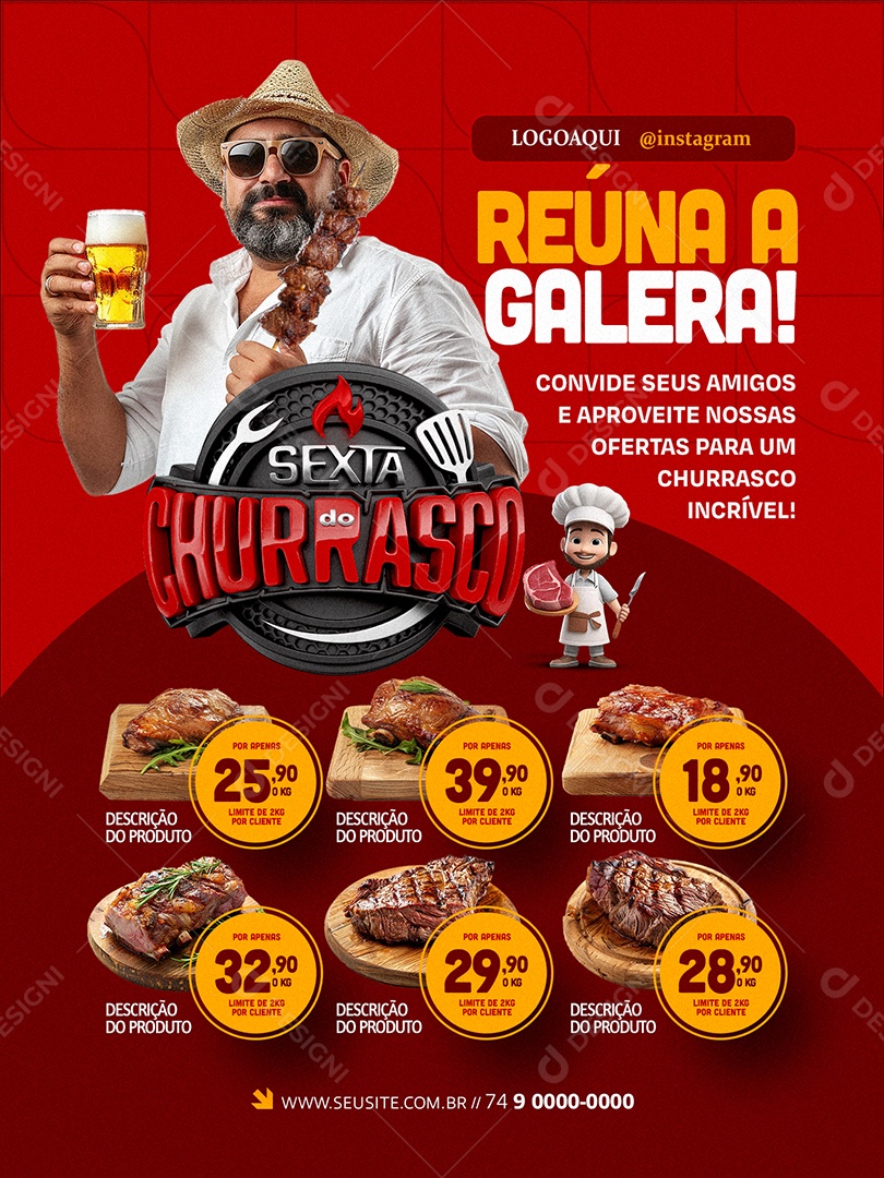 Sexta do Churrasco Encarte Reúna a Galera Social Media PSD Editável