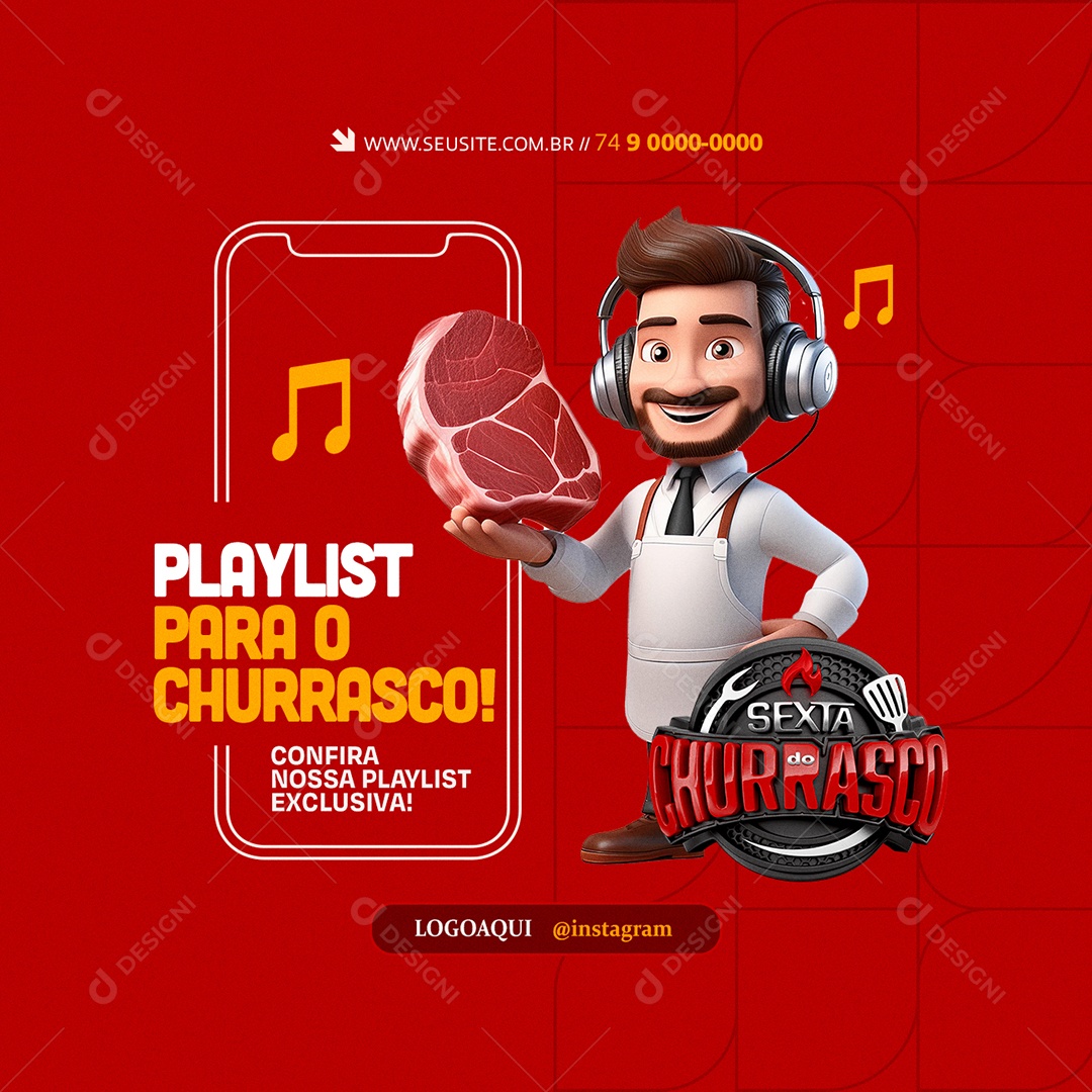 Sexta do Churrasco Playlist para o Churrasco Social Media PSD Editável