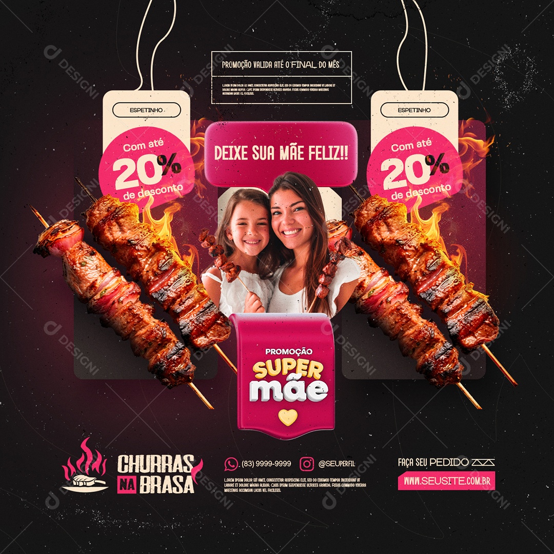 Churrascaria Churras na Brasa Promoção Super Mãe Deixe sua Mãe Feliz Social Media PSD Editável