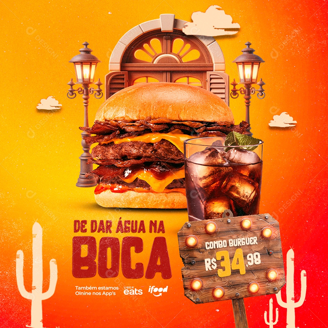 Hamburgueria São João Combo Burguer Refrigerante Social Media PSD Editável