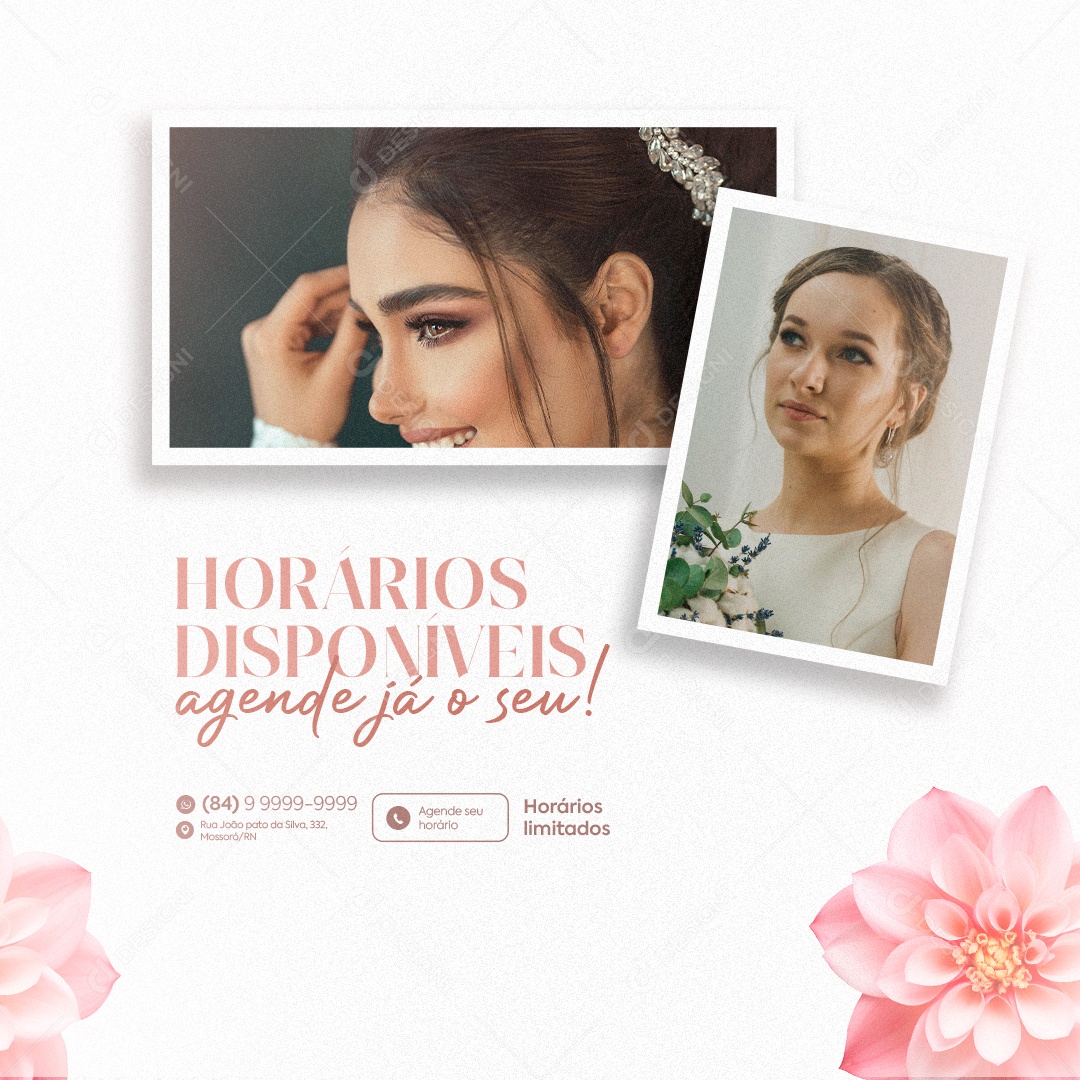 Salão de Beleza Noiva Horários Disponíveis Agende Já o Seu Social Media PSD Editável