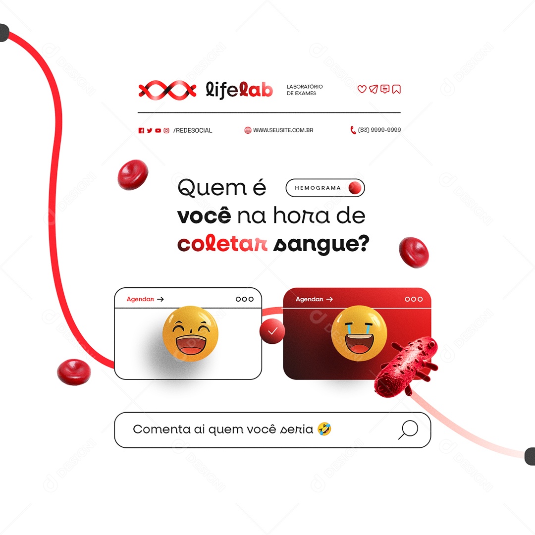 Laboratório de Exames Quem é Você na Hora de Coletar Sangue Social Media PSD Editável