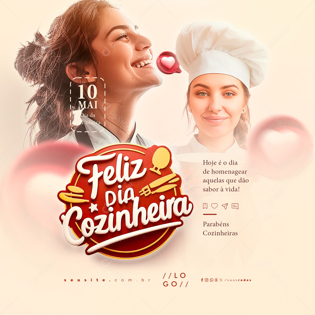 Feliz Dia da Cozinheira 10 de Maio Social Media PSD Editável