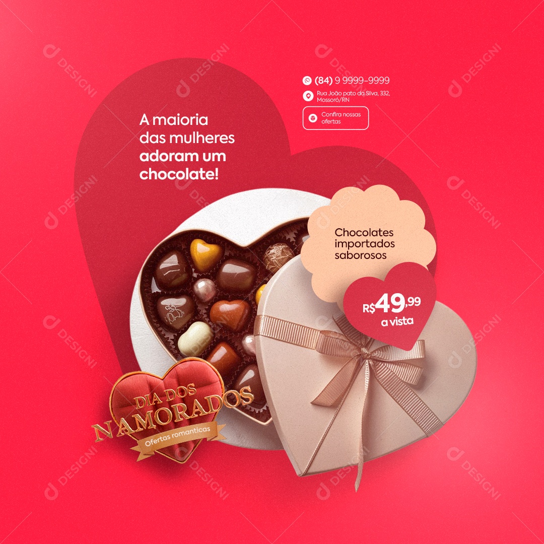 Dia dos Namorados Ofertas Românticos Presentes Importados Chocolates Social Media PSD Editável