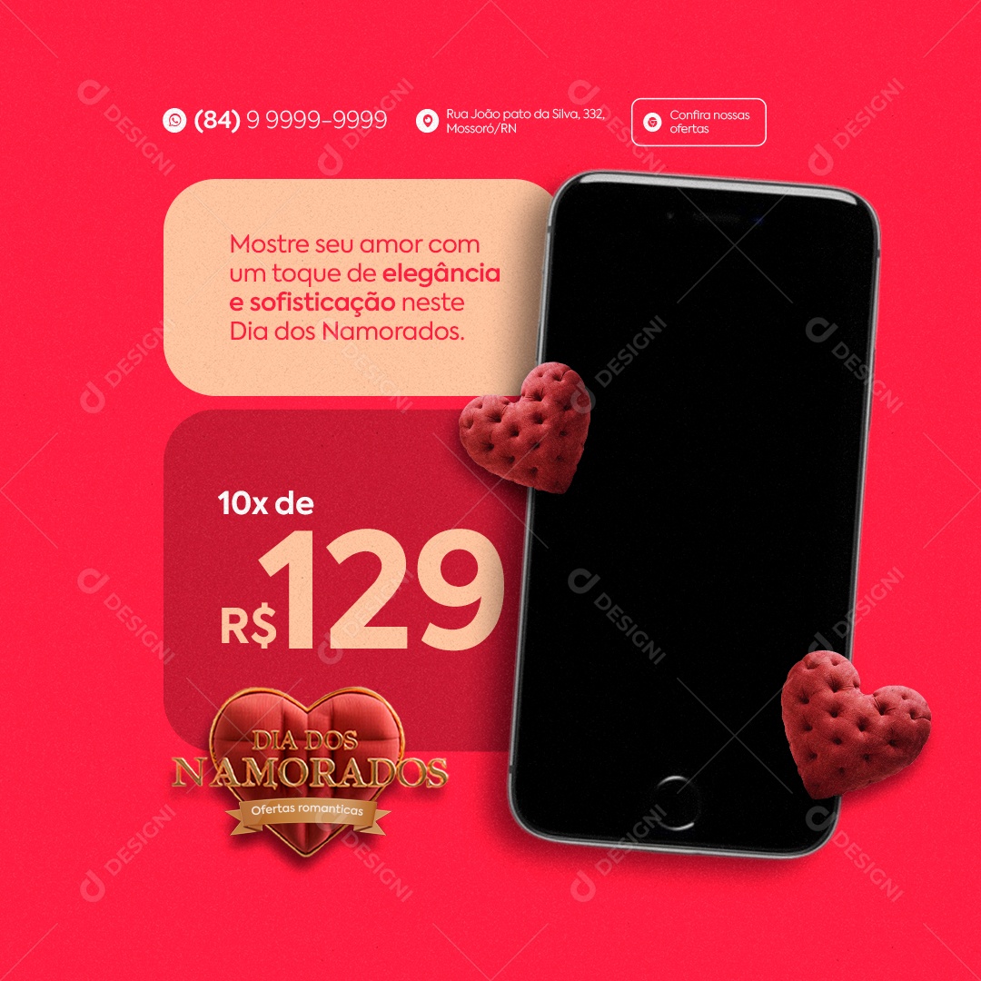 Dia dos Namorados Ofertas Românticos Presentes Importados Celular Social Media PSD Editável