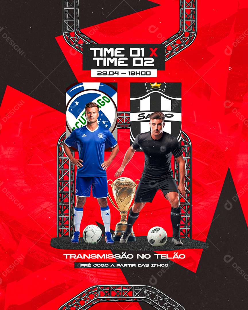 Futebol Time 01 x Time 02 Transmissão no Telão Social Media PSD Editável