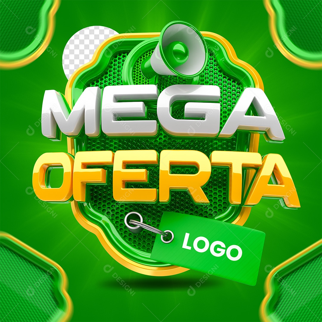 Mega Oferta Selo 3D Branco Amarelo e Verde para Composição PSD