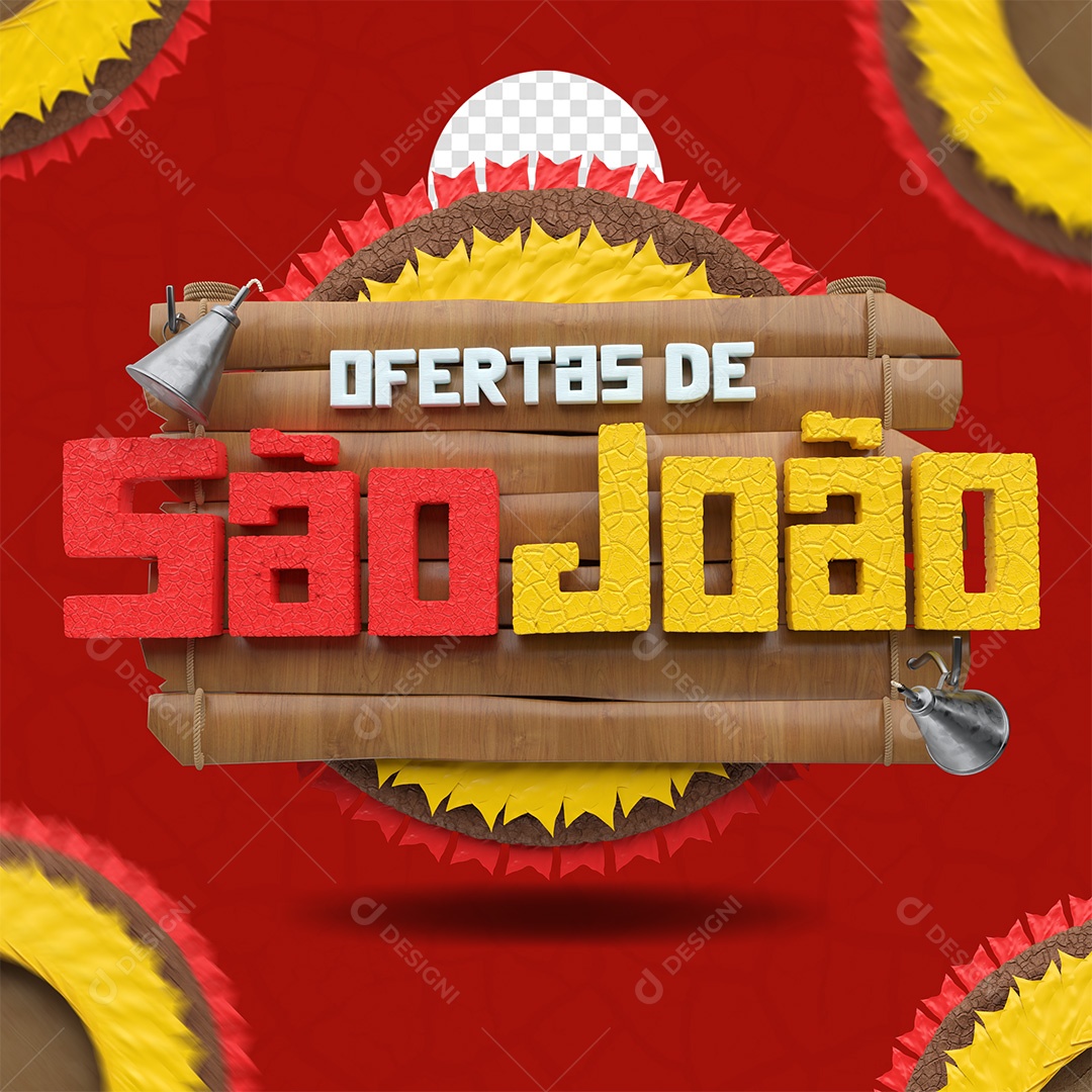 Ofertas de São João Selo 3D Colorido para Composição PSD