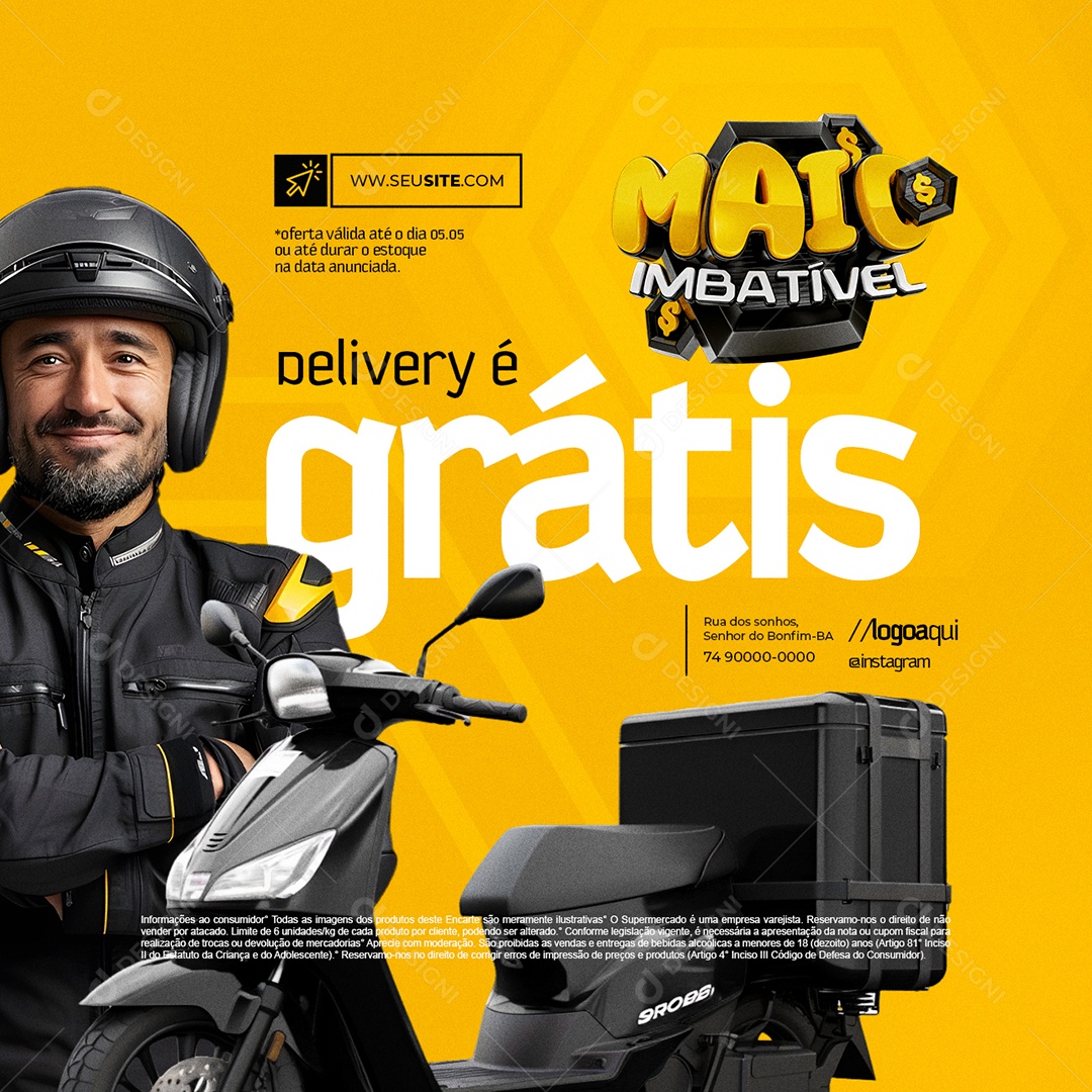 Supermercado Maio Imbatível Delivery é Grátis Social Media PSD Editável