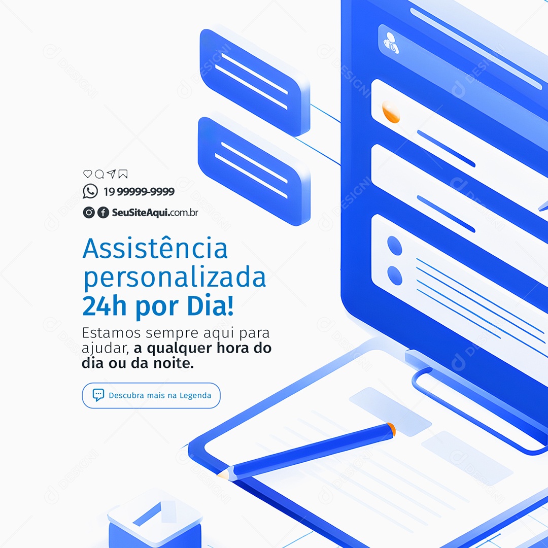 Ótica Internet Assistência Personalizada 24h Por Dia Social Media PSD Editável