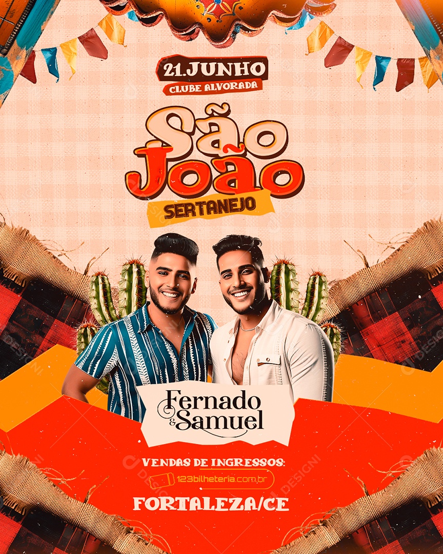 Flyer Clube Alvorada São João Sertanejo Fernado e Samuel Social Media PSD Editável