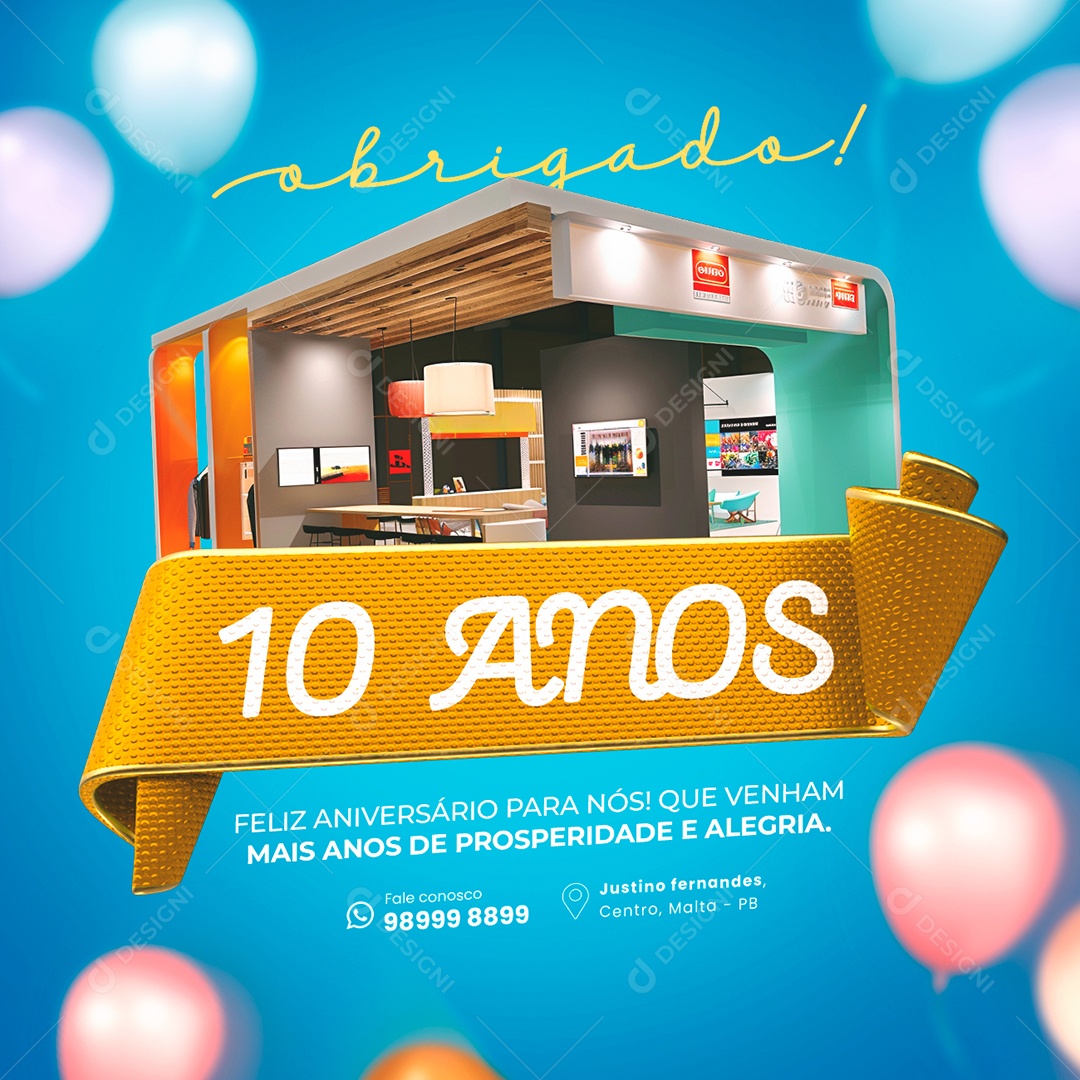 Feliz Aniversário para Nós 10 Anos Obrigado Social Media PSD Editável