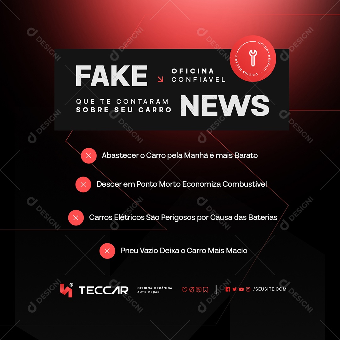 Oficina Mecânica Fake News Oficina Confiável Social Media PSD Editável