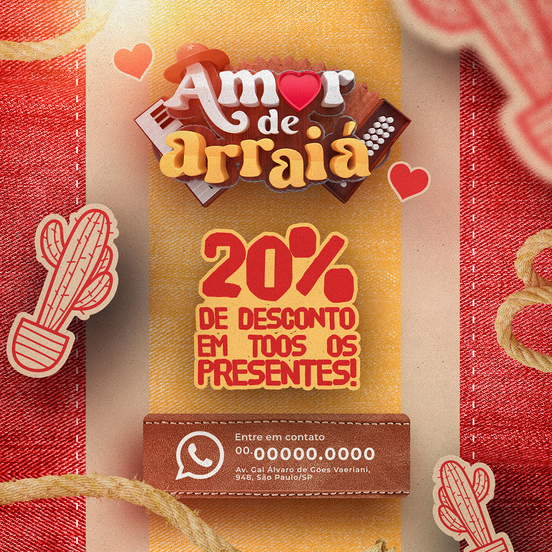 Motion Campanha Publicitária Amor De Arraiá 20% De Desconto Em Todos Os Presentes After Effects Editável