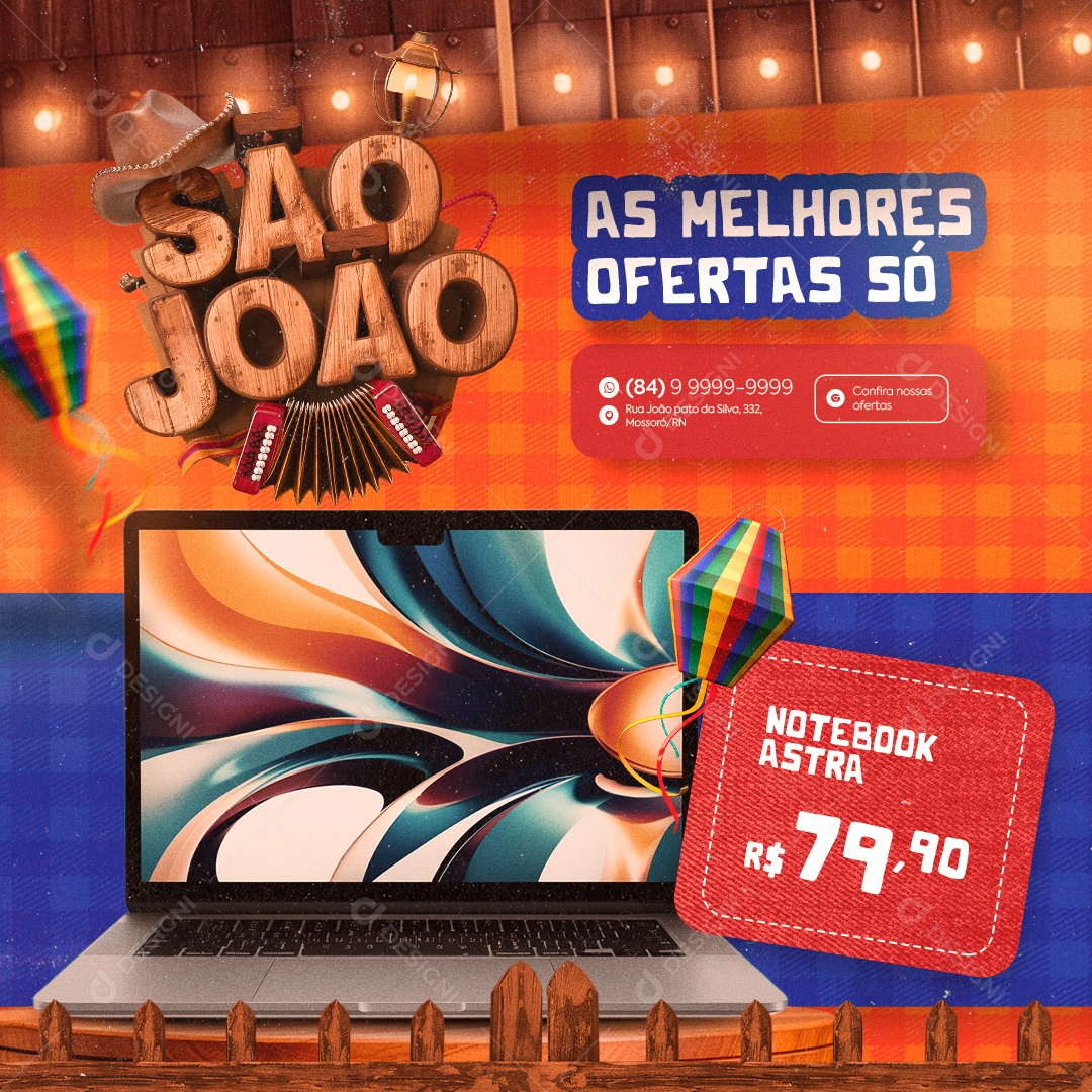 São João As Melhores Ofertas Notebook Astra Social Media PSD Editável