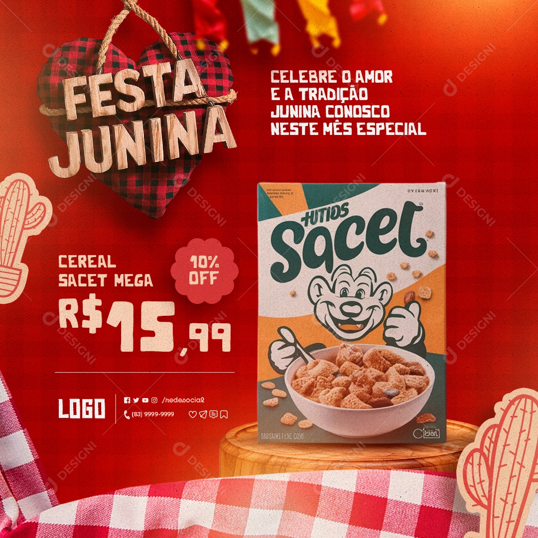 Festa Junina Celebre o Amor Cereal Social Media PSD Editável