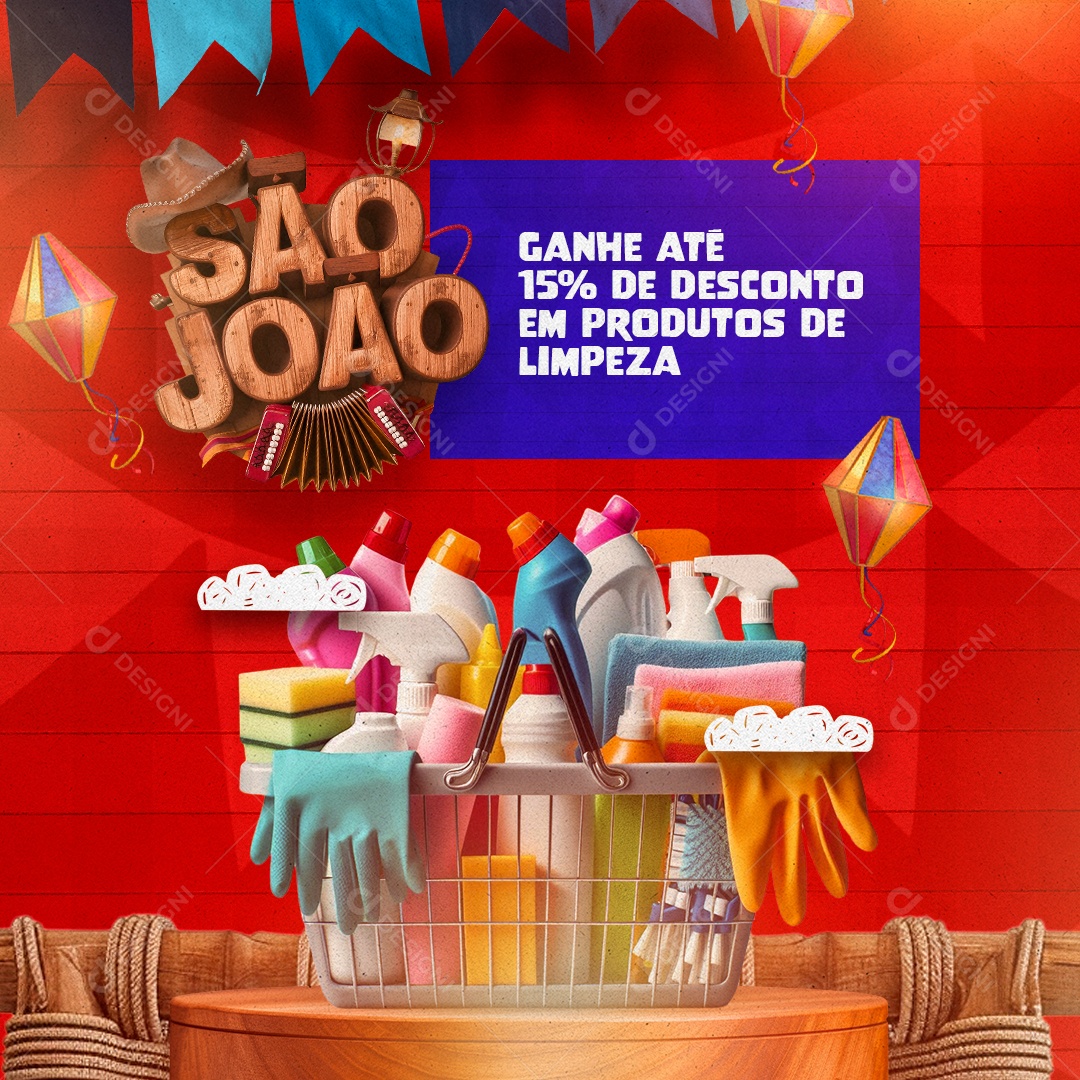 São João Ganhe Até 15% de Desconto em Produtos de Limpeza Social Media PSD Editável