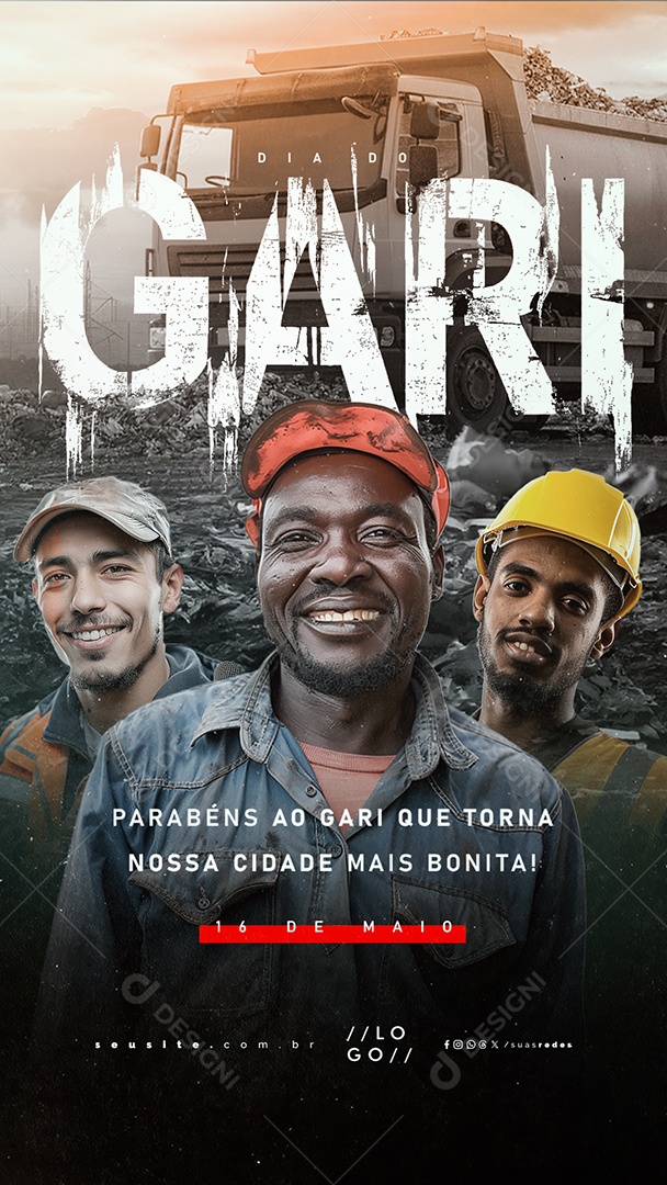 Story Dia Do Gari 16 de Maio Parabéns ao Gari Social Media PSD Editável