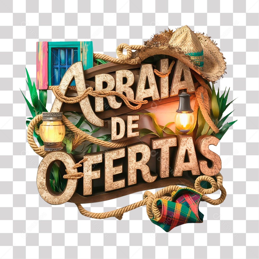 Arraia de Ofertas Selo 3D para Composição PNG Transparente