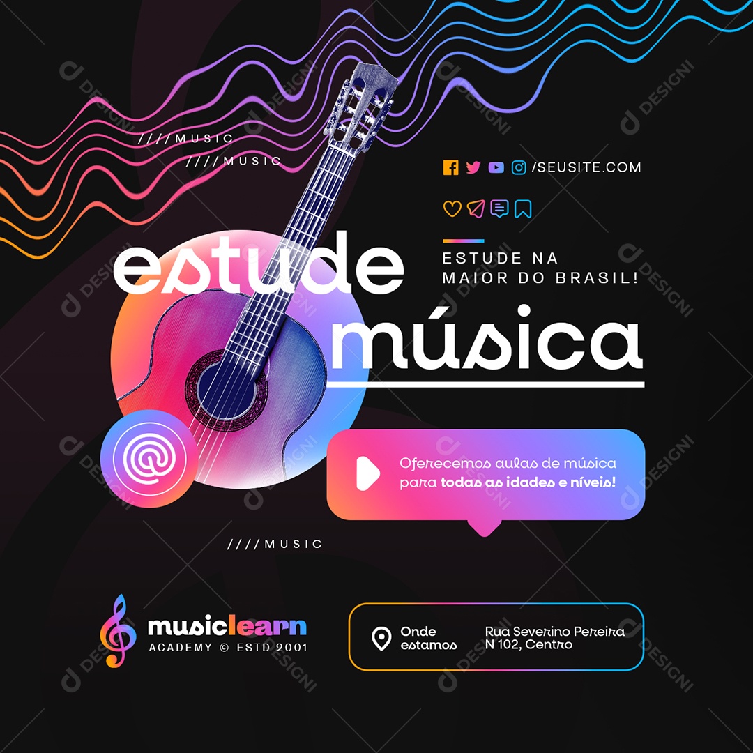 Estude Música na Maior do Brasil Social Media PSD Editável