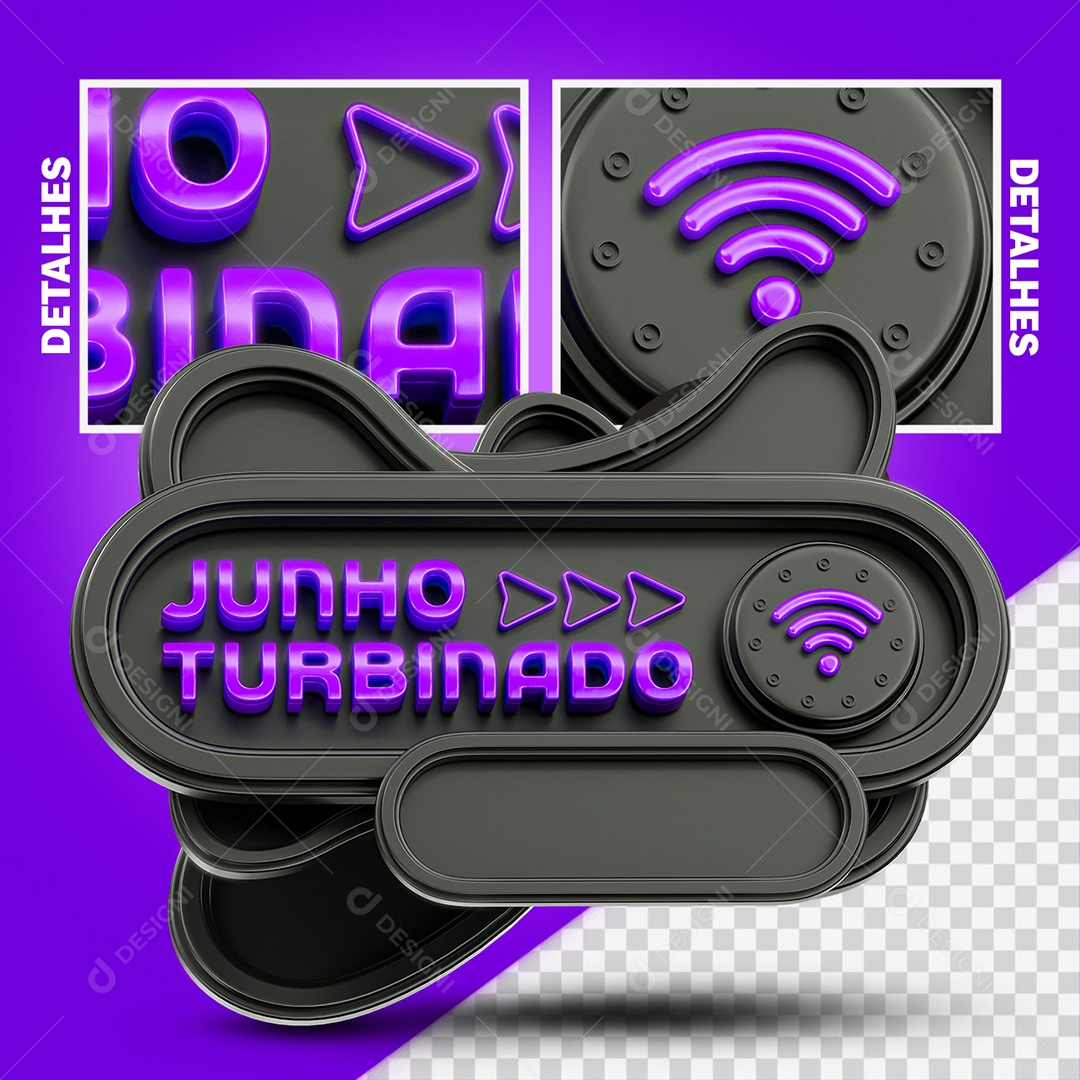 Junho Turbinado Selo 3D Preto e Roxo para Composição PSD