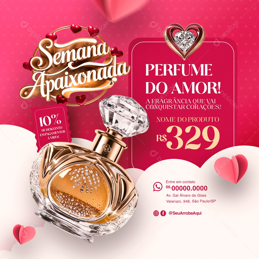 Semana dos Apaixonados Perfumaria Relojoaria Perfume 10% de Desconto Social Media PSD Editável