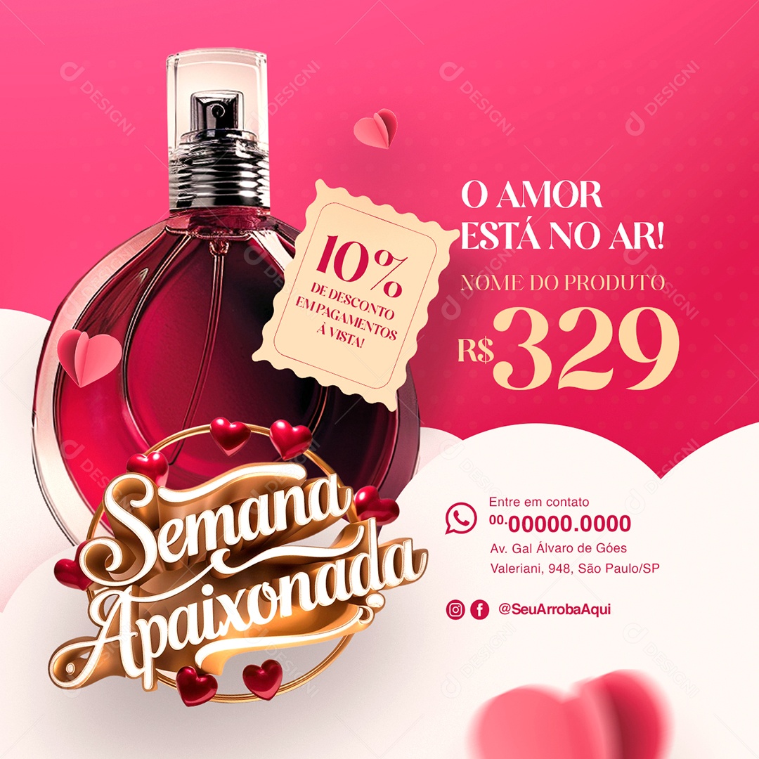 Semana dos Apaixonados Perfumaria Relojoaria o Amor Está no Ar Social Media PSD Editável