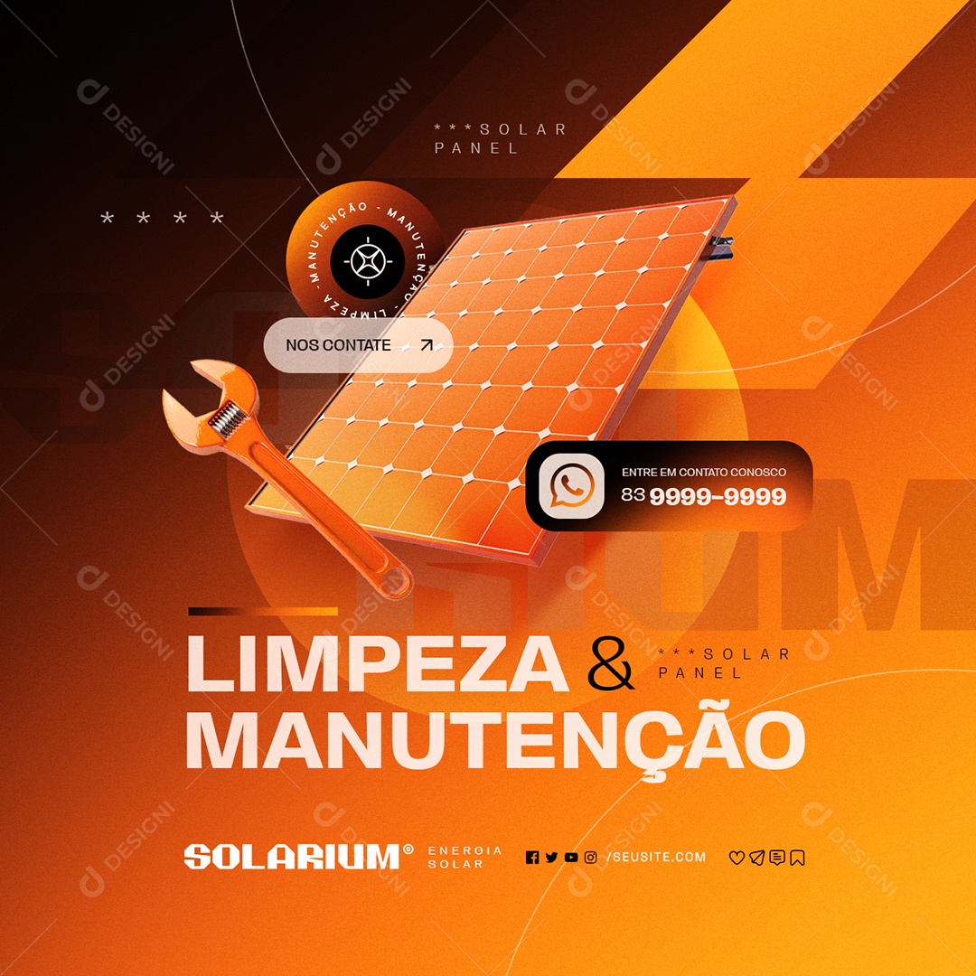 Energia Solar Limpeza e Manutenção Nos Contate Social Media PSD Editável