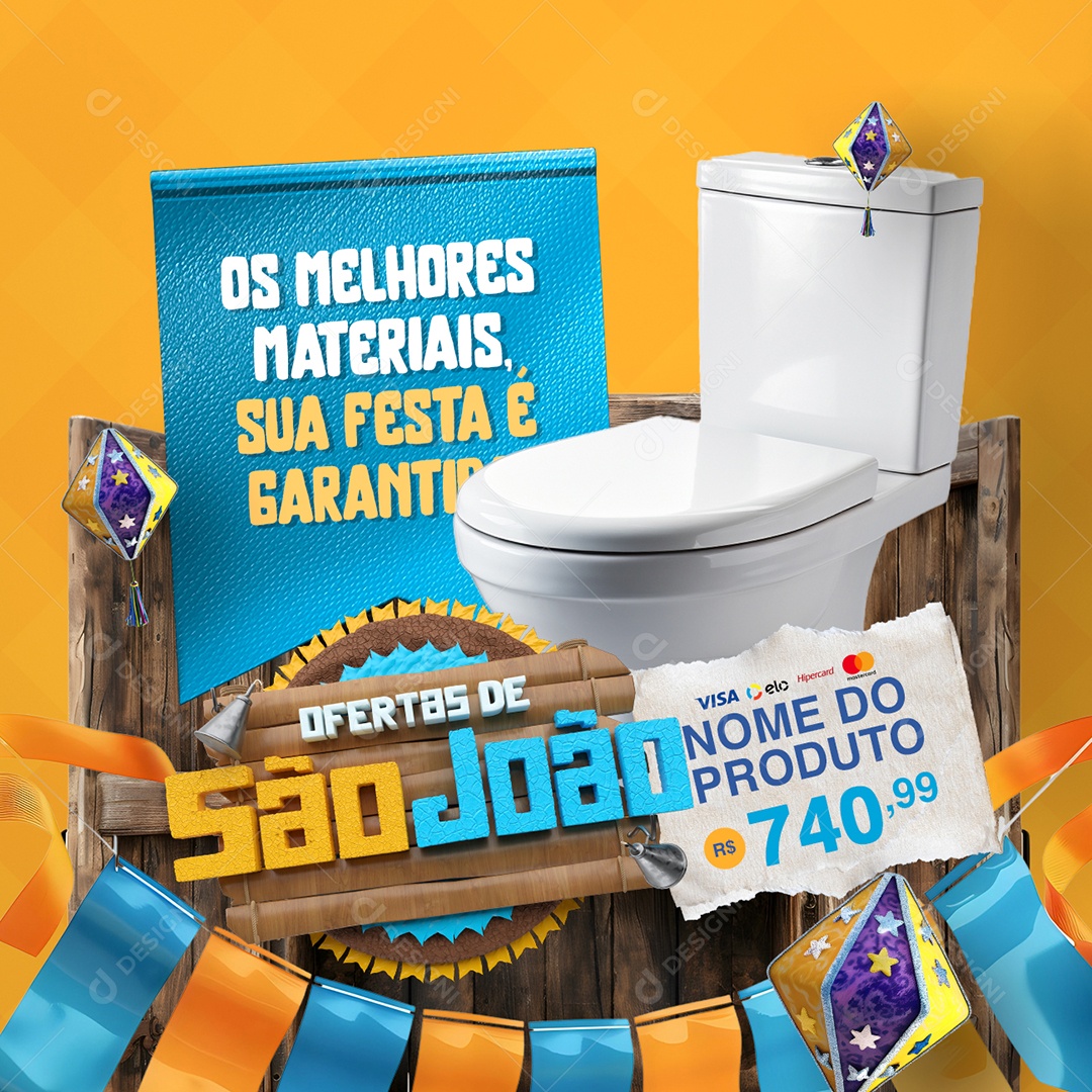 Ofertas de São João Construção Vaso Os Melhores Materiais Social Media PSD Editável