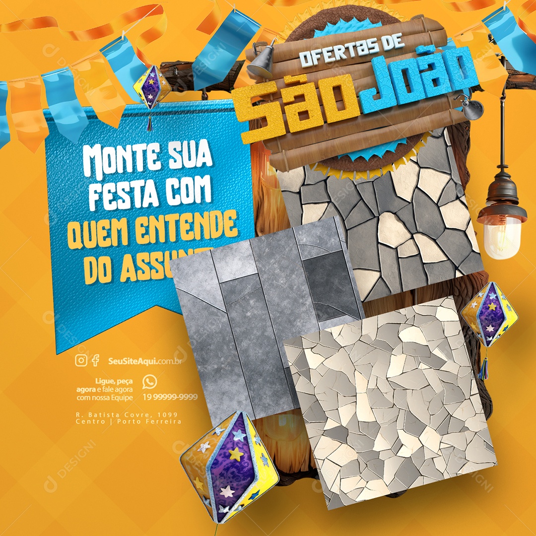 Ofertas de São João Construção Piso Monte sua Festa Social Media PSD Editável