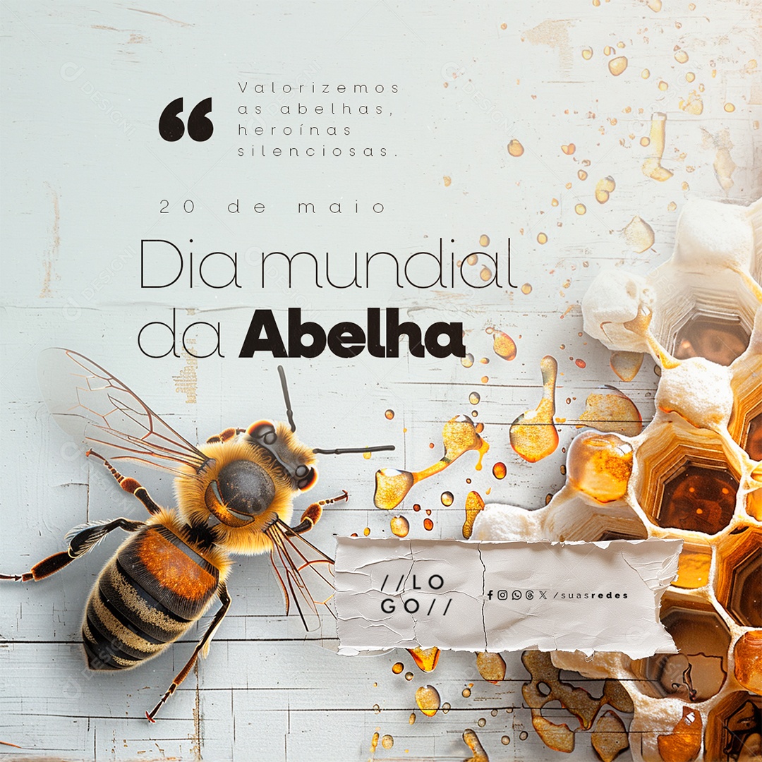 Dia Mundial da Abelha 20 de Maio Valorizemos as Abelhas Social Media PSD Editável