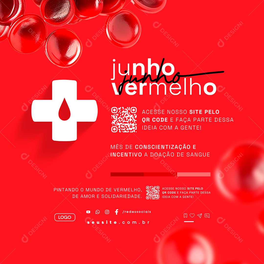 Junho Vermelho Acesse Nosso Site Pelo QR Code Social Media PSD Editável