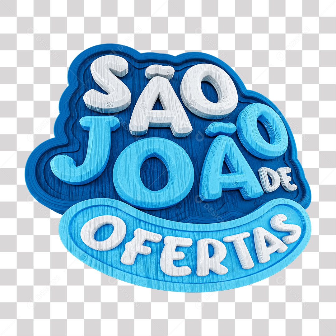 São João de Ofertas Selo 3D Azul e Branco para Composição PNG Transparente