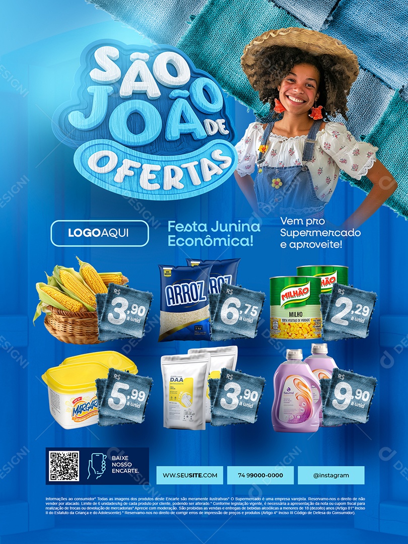 São João de Ofertas Supermercado Encarte Milho Verde Arroz Social Media PSD Editável