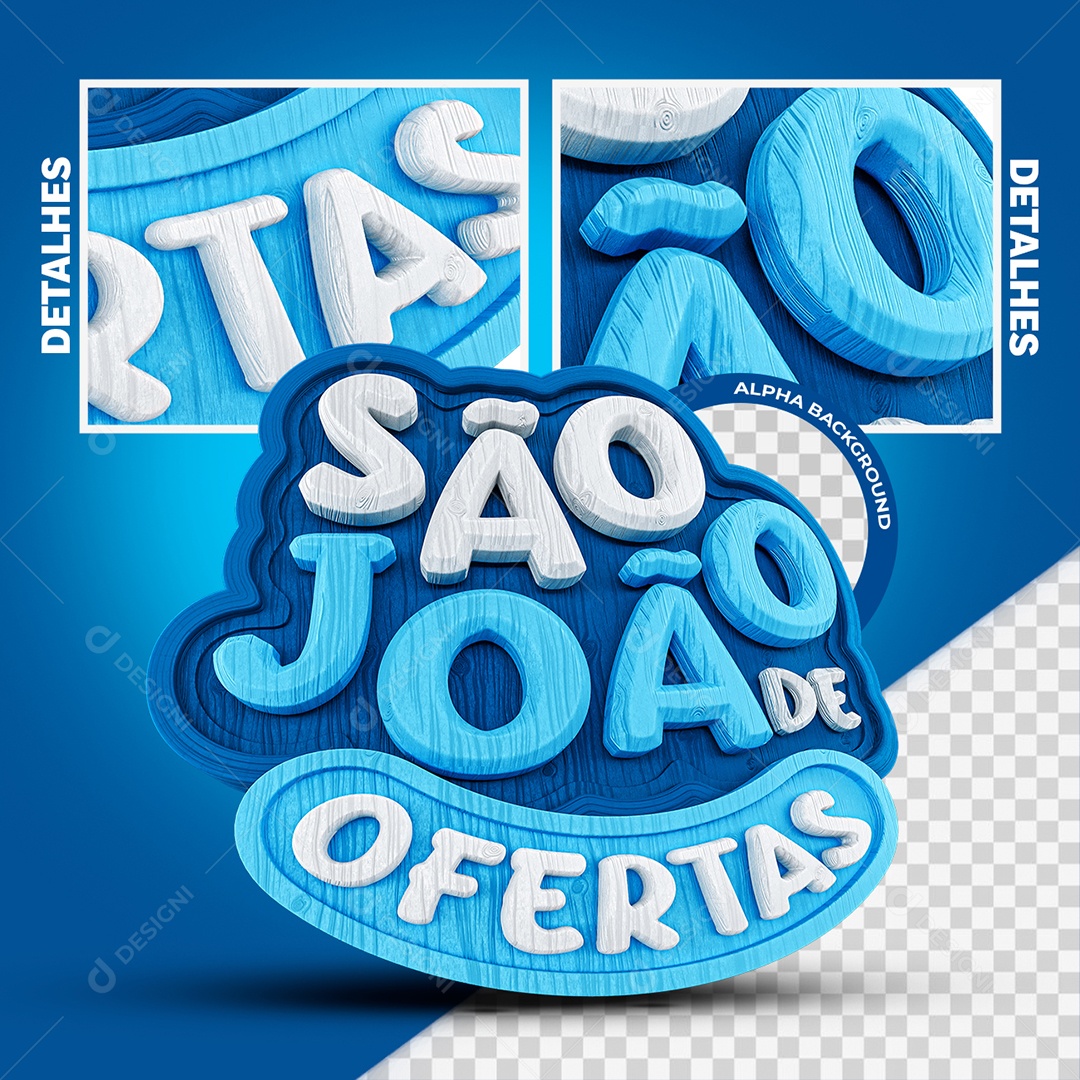 São João de Ofertas Selo 3D Azul e Branco para Composição PSD