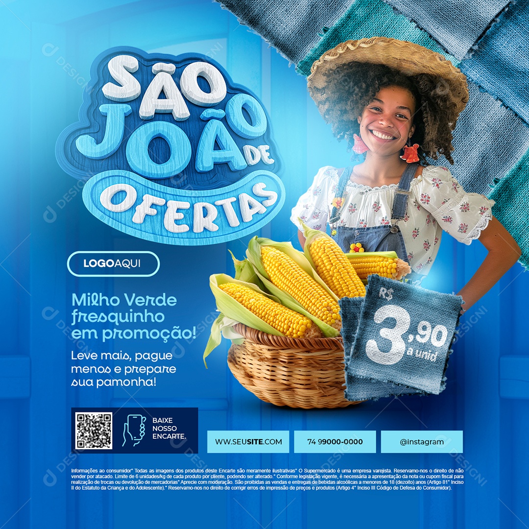 São João de Ofertas Supermercado Milho Verde Fresquinho Social Media PSD Editável