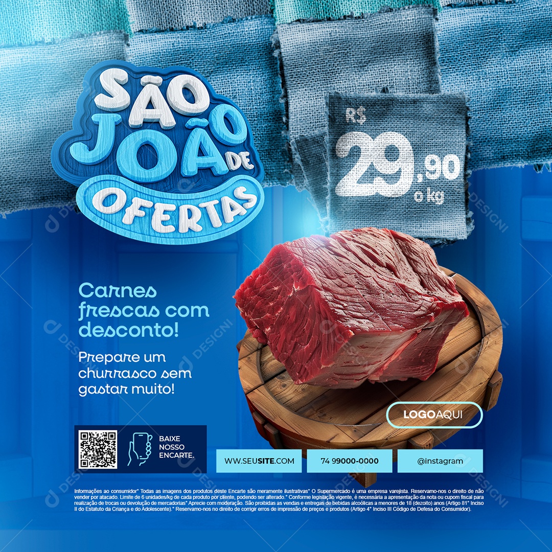 São João de Ofertas Supermercado Açougue Carnes Frescas Social Media PSD Editável