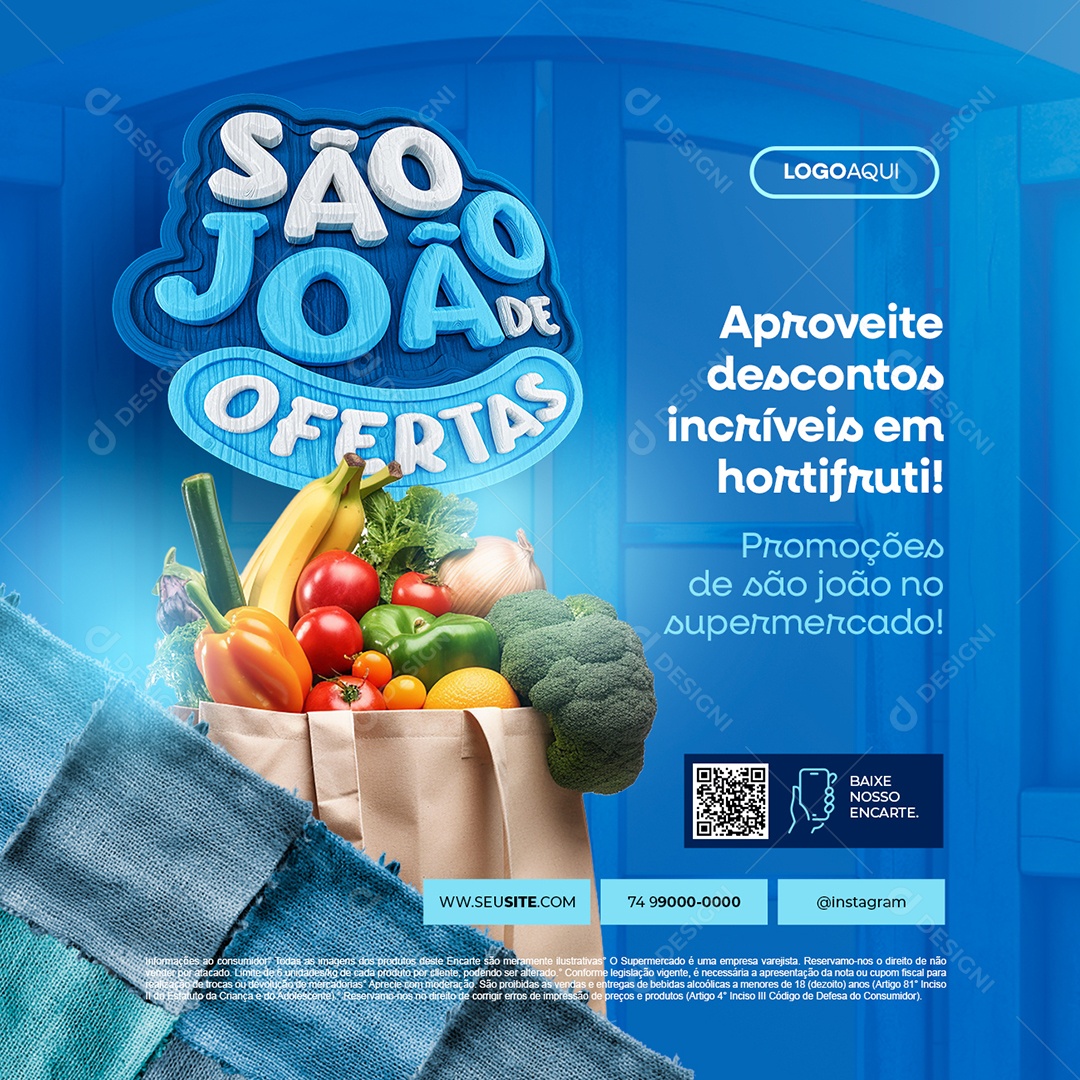 São João de Ofertas Supermercado Hortifruti Social Media PSD Editável