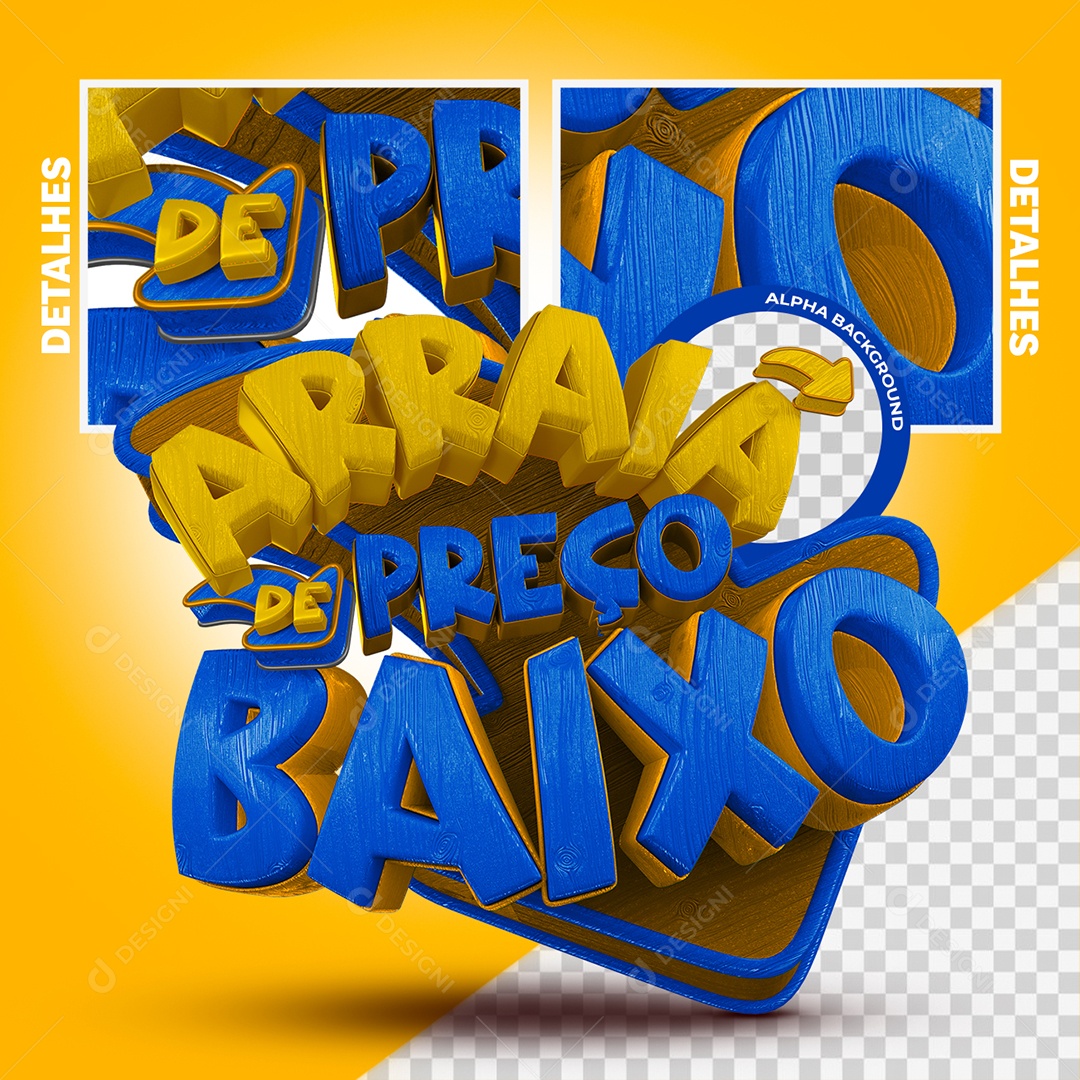 Arraia de Preço Baixo Selo 3D Amarelo e Azul para Composição PSD