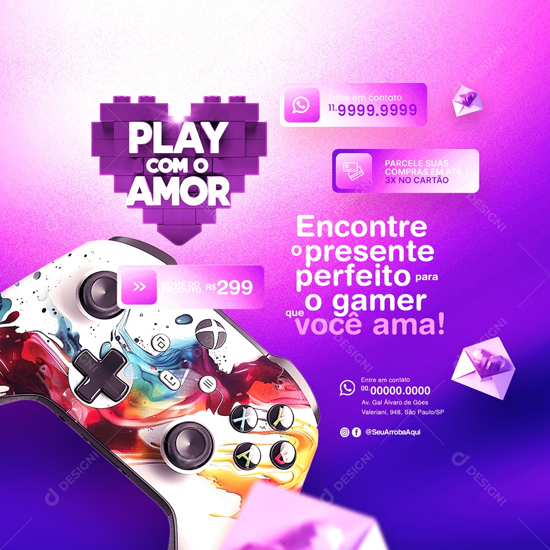 Loja de Eletrônicos Play Com o Amor Controle de Xbox Social Media PSD Editável