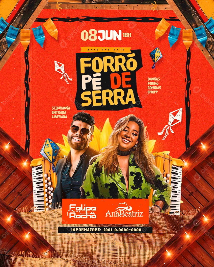 Flyer Forró de Pé de Serra Felipe Rocha Ana Beatriz Social Media PSD Editável